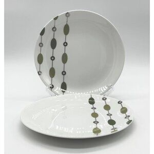 Set of 2 Pier 1 Beaded Garland Luncheon Plates 7.5” Olive Green Silver Accent